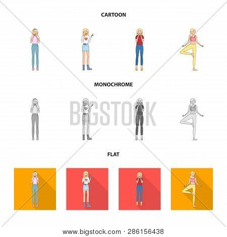 Vector Design Of Posture And Mood Icon. Set Of Posture And Female Vector Icon For Stock.