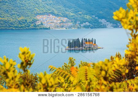 Islet St. George (Sveti Dorde) in famous Kotor bay (Boka Kotorska). Location place Perast town, Montenegro, Adriatic sea, Europe. Scenic image of tourist destination. Discover the beauty of earth.