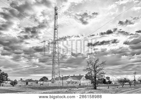 Carnavon, South Africa, September 1, 2018: An Early Morning Street Scene, With A Telecommunications 