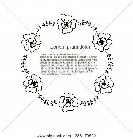 Outlines Monochrome Wreath, Lorem Ipsum, Thin Black Lines, Decorative Element Stock Vector Illustrat