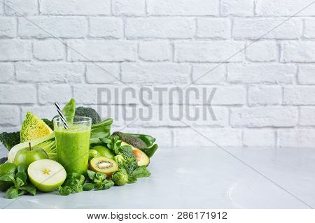 Green Smoothie With Vegetables For Healthy, Raw, Vegan Diet
