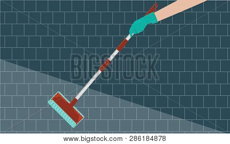 Mop With Floor Cloth - Rubber-gloved Hand - Tiled Floor - Flat Style - Vector