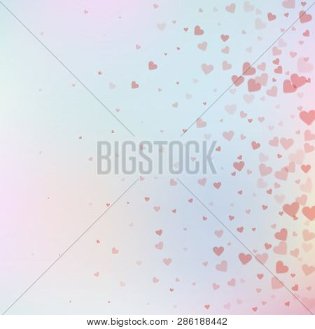 Red Heart Love Confettis. Valentgradient Energetic Background. Falling Transparent Hearts Confetti O