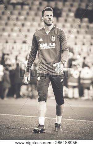 VALENCIA, SPAIN - FEBRUARY 21: Neto during UEFA Europa League match between Valencia CF and Celtic FC at Mestalla Stadium on February 21, 2019 in Valencia, Spain