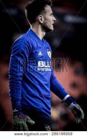 VALENCIA, SPAIN - FEBRUARY 21: Neto during UEFA Europa League match between Valencia CF and Celtic FC at Mestalla Stadium on February 21, 2019 in Valencia, Spain