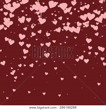 Pink Heart Love Confettis. Valentine Day Gradient Splendid Background. Falling Stitched Paper Hearts