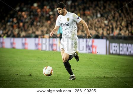 VALENCIA, SPAIN - FEBRUARY 21: Guedes during UEFA Europa League match between Valencia CF and Celtic FC at Mestalla Stadium on February 21, 2019 in Valencia, Spain