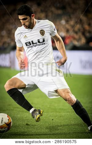 VALENCIA, SPAIN - FEBRUARY 21: Guedes during UEFA Europa League match between Valencia CF and Celtic FC at Mestalla Stadium on February 21, 2019 in Valencia, Spain