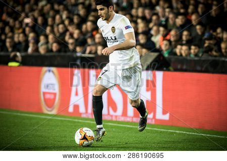 VALENCIA, SPAIN - FEBRUARY 21: Guedes during UEFA Europa League match between Valencia CF and Celtic FC at Mestalla Stadium on February 21, 2019 in Valencia, Spain