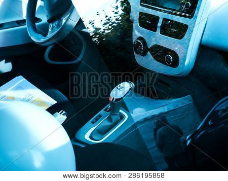 Strasbourg, France - Oct 1, 2017: Interior View Of Modern Renault Zoe Ze Electric Car Central Contro