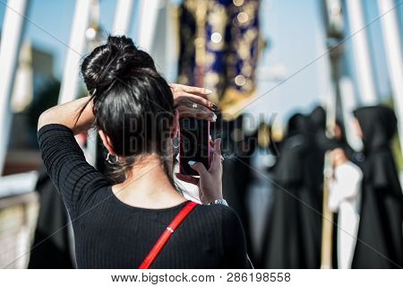 Caceres, Extremadura, Spain - April 08, 2017: The Dominican Brotherhood Of The Holy Christ Of The Vi