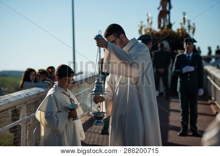 Caceres, Extremadura, Spain - April 08, 2017: The Dominican Brotherhood Of The Holy Christ Of The Vi