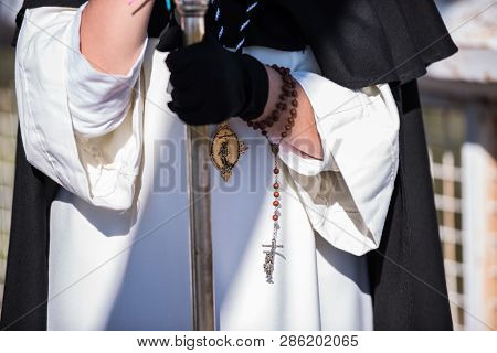 Caceres, Extremadura, Spain - April 08, 2017: The Dominican Brotherhood Of The Holy Christ Of The Vi