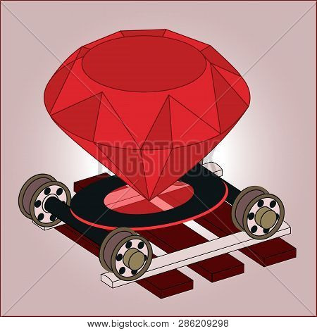 Ruby On Rails Full Color Isometric 3d Art. Real Jewel Gem On Wheel Pairs On Ties. Programming Langua
