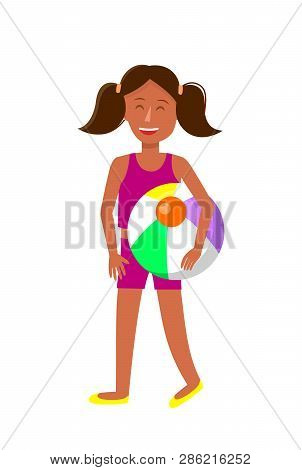 Young Tanned Girl With Pigtails Cartoon Character. Dark Skin Female Teenager In Summer Clothes. Chil