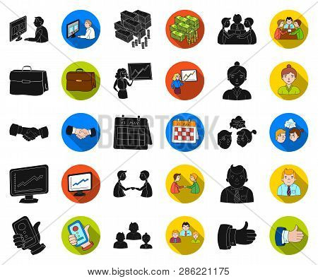 Business Conference And Negotiations Black, Flat Icons In Set Collection For Design.business And Tra