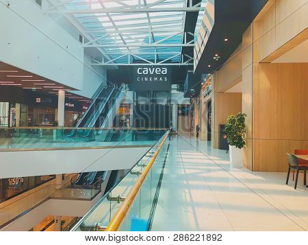 Tbilisi, Georgia - October 11, 2018: Cinema Cavea And Cafe At The Modern Shopping Mall 
