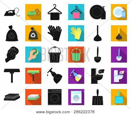 Cleaning And Maid Black, Flat Icons In Set Collection For Design. Equipment For Cleaning Vector Symb