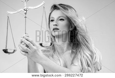 Beautiful Woman With Scales. Femida. Libra Zodiac Sign