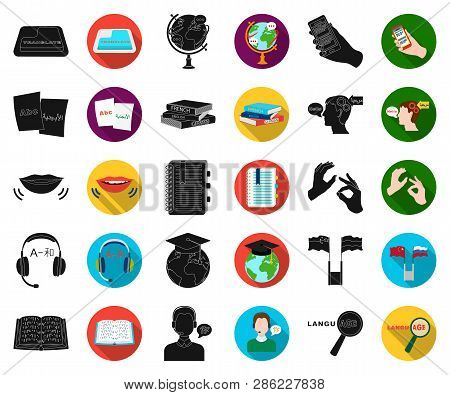 Translator And Linguist Black, Flat Icons In Set Collection For Design. Interpreter Vector Symbol St