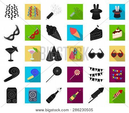 Party, Entertainment Black, Flat Icons In Set Collection For Design. Celebration And Treat Vector Sy