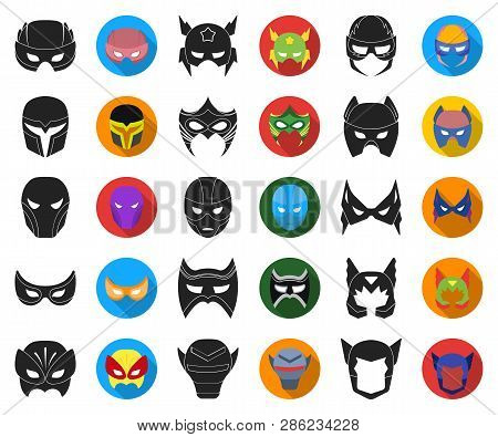 Carnival Mask Black, Flat Icons In Set Collection For Design.mask On The Eyes And Face Vector Symbol
