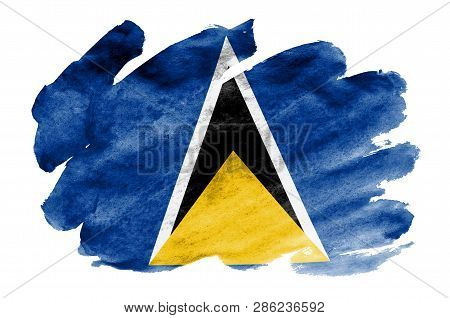 Saint Lucia Flag  Is Depicted In Liquid Watercolor Style Isolated On White Background