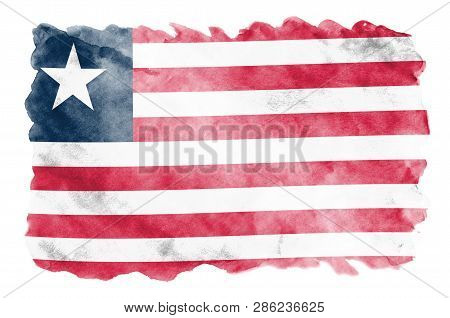 Liberia Flag  Is Depicted In Liquid Watercolor Style Isolated On White Background