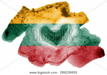 Lithuania Flag  Is Depicted In Liquid Watercolor Style Isolated On White Background