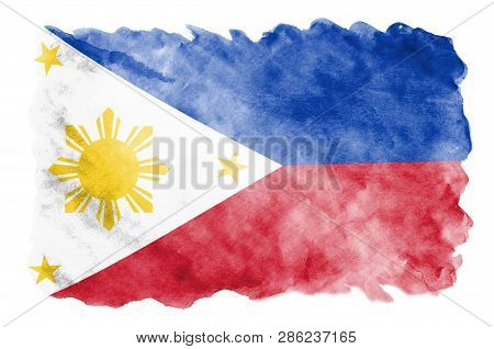 Philippines Flag  Is Depicted In Liquid Watercolor Style Isolated On White Background