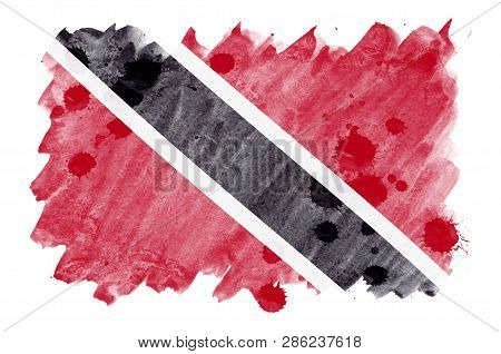 Trinidad And Tobago Flag  Is Depicted In Liquid Watercolor Style Isolated On White Background