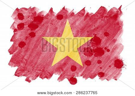 Vietnam Flag  Is Depicted In Liquid Watercolor Style Isolated On White Background