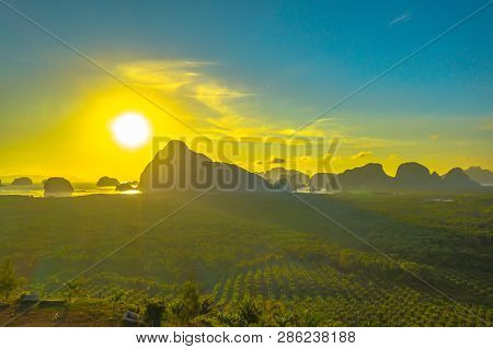 Sunset At Kwang Island. Kwang Island Is In The Middle Of Kwang Beach Krabi Thailand.when Low Tide Ca
