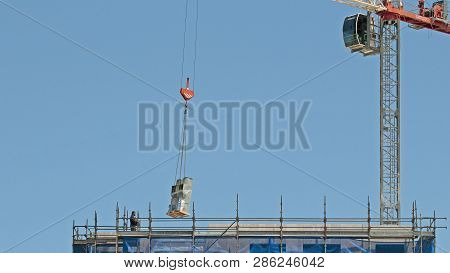 Gosford, New South Wales, Australia - November 30, 2018: Equipment Delivey By Balance Crane To New H