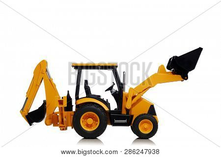backhoe tractor toy, isolated on white