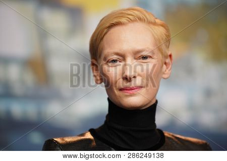 Tilda Swinton attends the 'The Souvenir' press conference during the 69th Berlinale International Film Festival Berlin at Grand Hyatt Hotel on February 12, 2019 in Berlin, Germany.                    