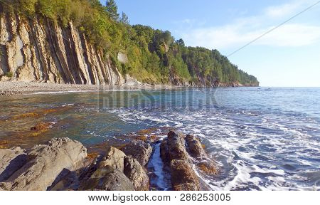 Kiselev Cliff Also Known As Cliff Of Tears, Tuapse, The Black Sea, Russia. The Cliff Towers 46 Meter