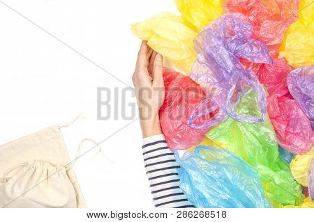 Woman Refuses Single Use Plastic Bags And Choose Reusable Shopping Bag. No Plastic, Environmental, P