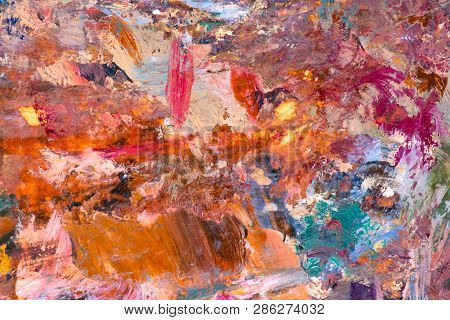 Closeup Beautiful Colorful Abstract Painting On Palette