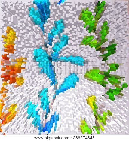 Color Extrusion Floral Background, Bright Color Abstractions, Extrusion Blocks And Pyramids. Abstrac