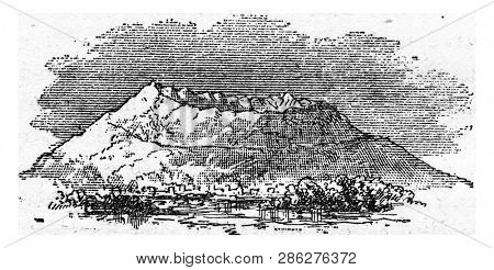 Vesuvius in the time of Strabo, vintage engraved illustration. From Natural Creation and Living Beings.