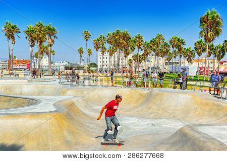 Famous Los Angeles Beach - Venice Beach With People.