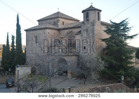 Main Facade Of The Parish Church Of San Miguel Arcangel In Alquezar. Landscapes, Nature, History, Ar