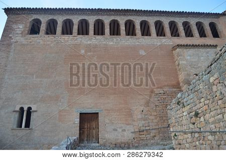 Main Entrance Facade To The Alquezar Collegiate Castle. Landscapes, Nature, History, Architecture. D