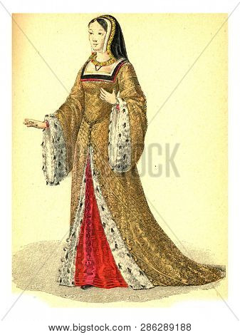Anne of Brittany, vintage engraved illustration. 12th to 18th century Fashion By Image