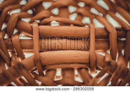 Wicker Basket. Wooden Basket. Rattan Basket. Detail Of A Rattan Basket. Wicker Surface.