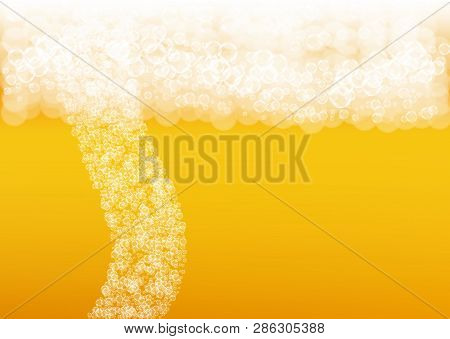 Lager Beer. Background With Craft Splash. Oktoberfest Foam. Czech Pint Of Ale With Realistic White B