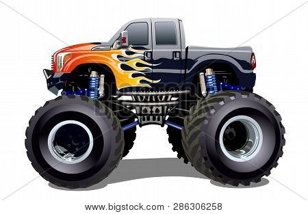 Cartoon Monster Truck Isolated On White Background
