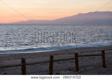Beach Cabo de Gata during sunset, Cabo de Gata - Nijar Natural Park, Almeria, Andalusia, Spain
