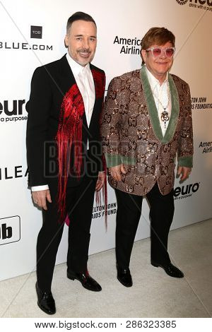 LOS ANGELES - FEB 24:  David Furnish, Elton John at the Elton John Oscar Viewing Party on the West Hollywood Park on February 24, 2019 in West Hollywood, CA